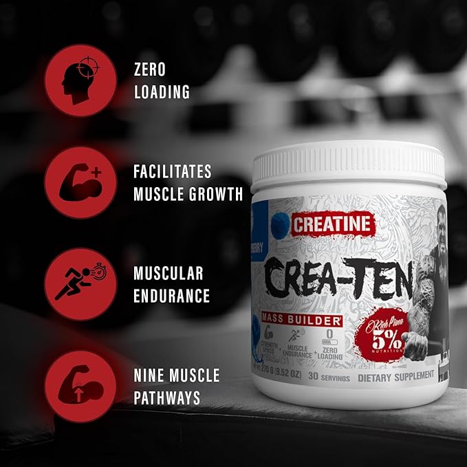 5% Nutrition CreaTEN Creatine Complex + Accelerators | Flavored Creatine Powder for Muscle Gain | Max Power Strength Endurance &amp Recovery (Blueberry Lemonade)