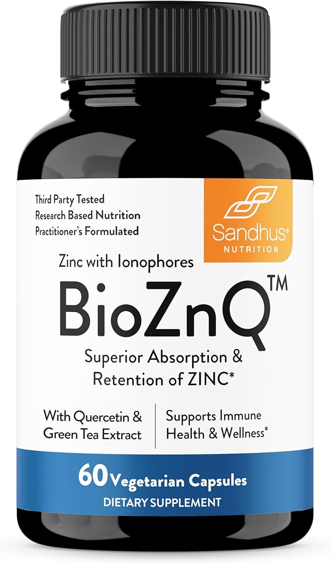 Sandhu's Zinc Supplement with Ionophores| Quercetin &amp Green Tea Extract for Superior Absorption and High Potency| 800mg Vegetarian Capsules 60 Count (Pack of 1)| Immune Support for Men &amp Women