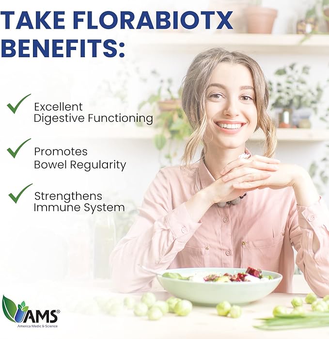 America Medic &amp Science Florabiotix Probiotic (30 Capsules) | Dietary Supplement for Men and Women| 50 Billion Live Cultures | 10 Probiotic Strains | Supports Digestive and Immune Health