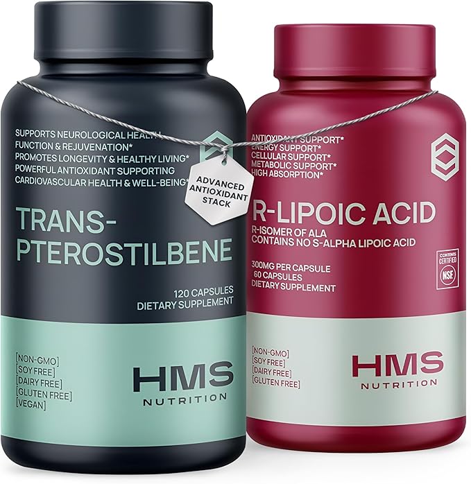 Trans-Pterostilbene 120 Count + R-Lipoic Acid 60 Count – Antioxidant &amp Cellular Health Support Supplement