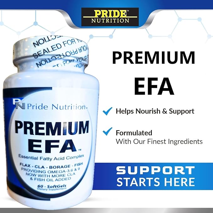 Pride Nutrition Premium EFA (2 Pack of 60 Softgels Pills) Omega 3-6-9 Supplement for Men and Women 5 in 1 - EPA DHA GLA ALA &amp CLA Essential Fatty Acids with Fish Oil