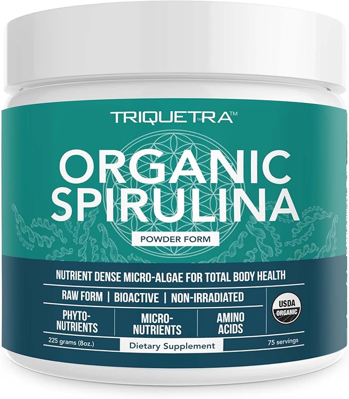 Organic Spirulina Powder – Made with Parry® Spirulina Known for Superior Purity and Nutrient Density – Vegan Farming – Non-Irradiated – Blue-Green Algae Superfood Supplement – 75 Servings – 8 oz