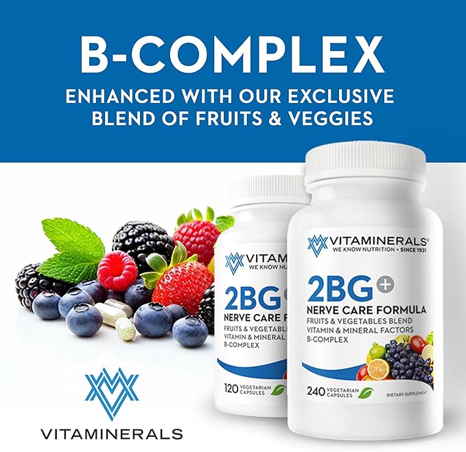 Vitaminerals 2BG+™ B Complex Immune Support High Potency B Complex | Fruits &amp Veggies Blend | 120 Veggie caps