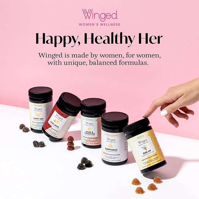 Winged Wellness Happy Start Mood Boosting Drink Mix Powder for Women - Happy Mind &amp Hormonal Health Mood Support Supplement with Red Maca Ashwagandha Mushrooms &amp Shatavari