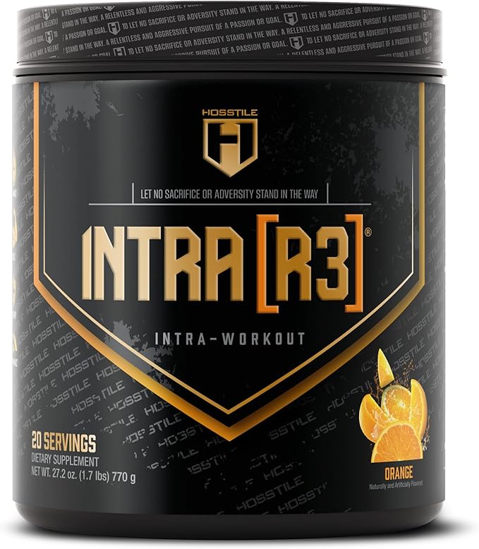 HOSSTILE Intra[R3] Intra Workout Powder EAA &amp BCAA Drink with Carbs Enhance Energy &amp Endurance Build Lean Muscle &amp Improve Recovery Orange 20 Servings