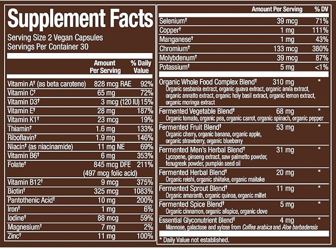plnt Fermented Whole Food MenaTMs Multivitamin (60 Vegan Capsules)