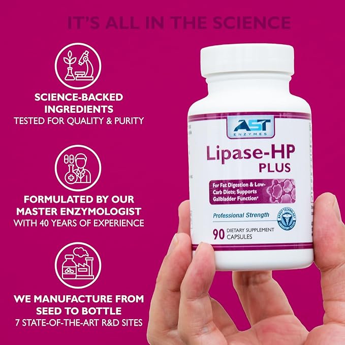 AST Enzymes Lipase-HP Plus – 90 Vegetarian Capsules - Digestive Enzymes for Fatty Foods – Keto Diet Digestive Enzyme Formula