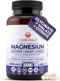High Absorption Triple Magnesium Complex for Sleep Relaxation &amp Muscle Support – 300mg of Magnesium Glycinate Citrate &amp Malate – Gentle on Stomach – Non-GMO Vegan – 120 Capsules