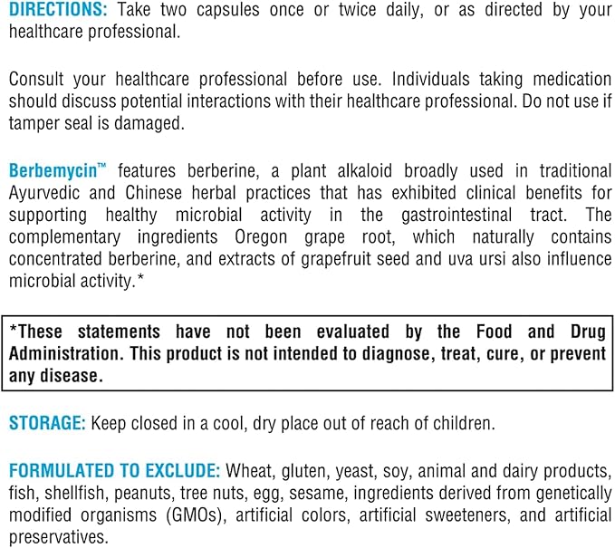 XYMOGEN Berbemycin - Berberine Grape Root &amp Grapefruit Extract - Supports Healthy Microbial Balance &amp GI Health - Concentrated Berberine - Vegan Gluten-Free &amp Dairy Free - 120 Capsules