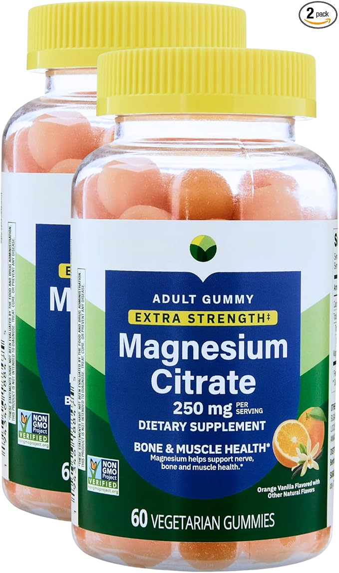 KP+ Magnesium Gummies | Magnesium Citrate 250 mg | 60 Vegetarian Gummies | Extra Strength | Supports Bone Nerve &amp Muscle Health | Orange Vanilla Flavor | Pack of 2