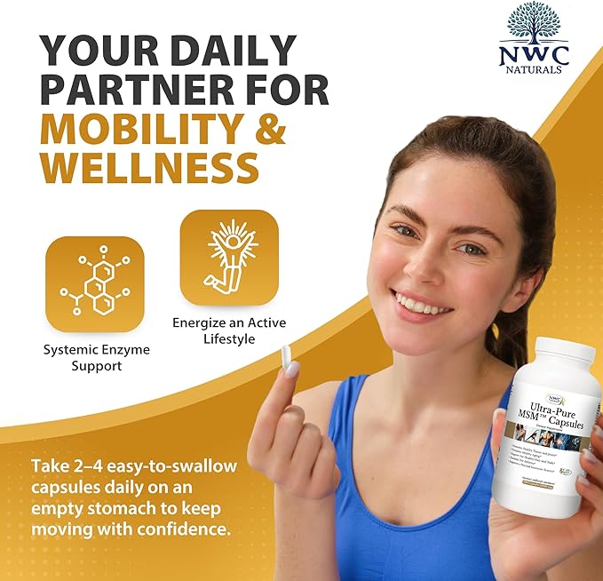 NWC Naturals Ultra-Pure MSM Capsules 300ct Bottle 1000mg Pure MSM for Joint Support