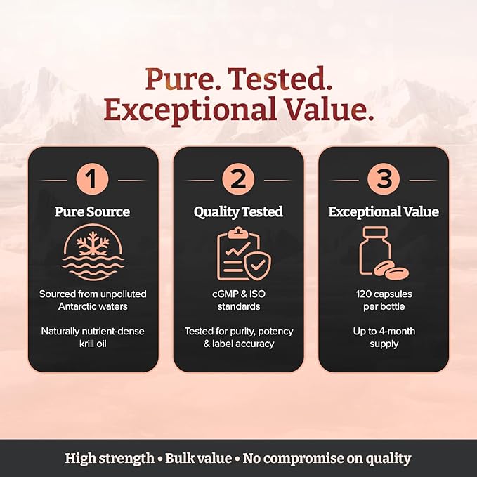 Ultra Pure Superba Krill Oil 500mg x 120 Capsules - Sourced in The Unpolluted Waters of Antarctic Providing a Rich Supply of Astaxanthin Omega 3 and Vitamin D