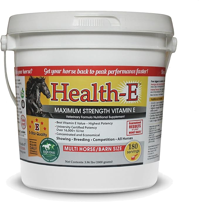 Vitamin E Supplement for Horses High-Potency dl-Alpha Tocopherol Powder Supports Immune Muscle Skin and Nerve Wellness Low Sugar Starch and Fructans (180 Servings)