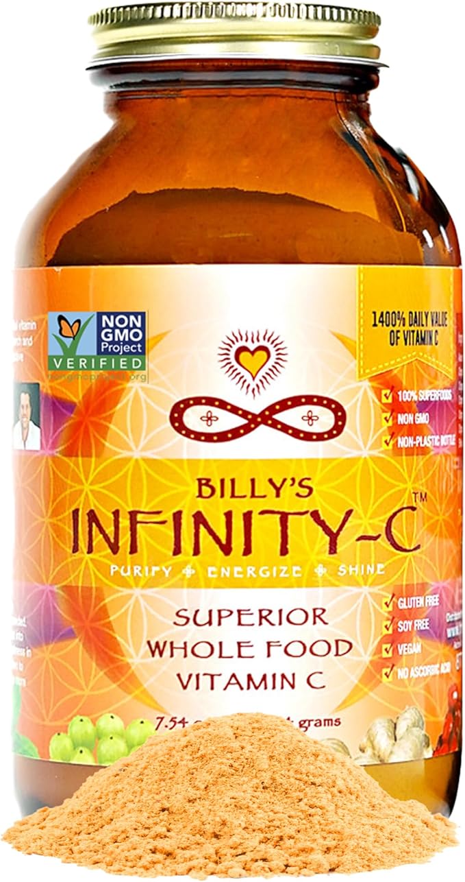 Infinity-C Organic Whole-Food Sourced Vitamin C Powder | Acerola Camu Camu &amp Amla | 1000mg Superfood C | High-Potency | Shilajit Astragalus Root &amp Ginger | Vegan Non-GMO (30 Servings)
