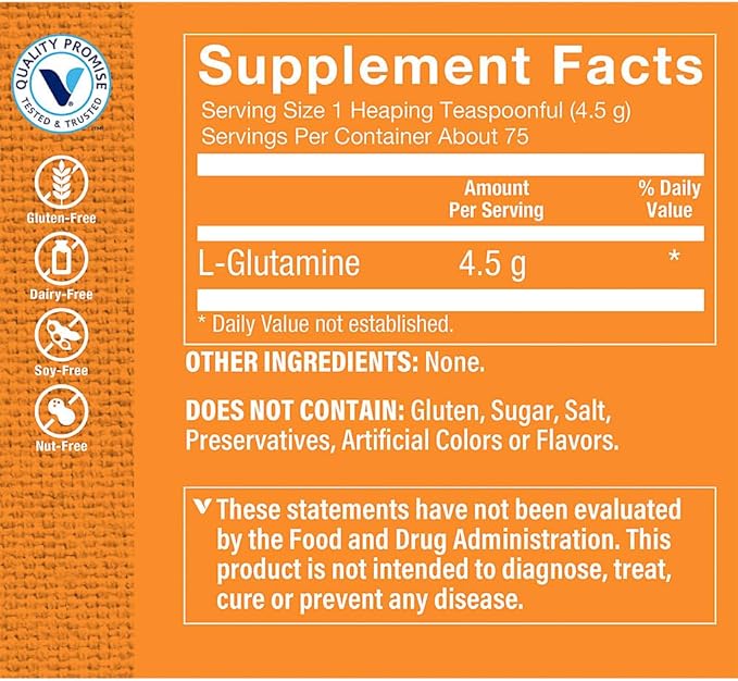 The Vitamin Shoppe L-Glutamine - Muscle Recovery Gut Health &amp Immune Support Free Form Amino Acid
