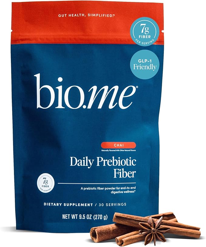 Bio.me Daily Prebiotic Fiber Powder Chai - 7g Per Serving - Soluble &amp Insoluble Fiber Supplement Powder for Women &amp Men - Digestive Health &amp Gut Health - GLP-1 Friendly Sugar Free - 30 Se
