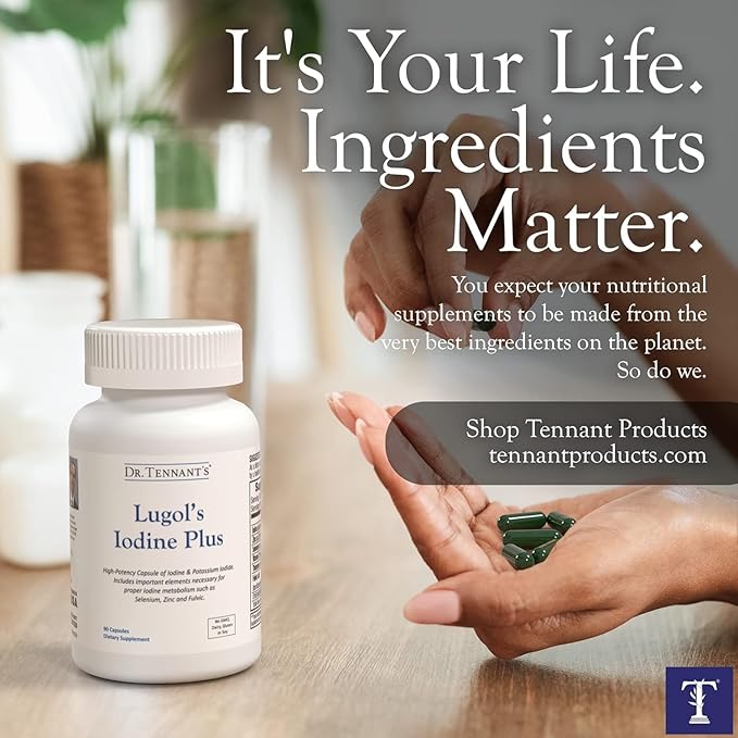 Lugol's Iodine Supplement Plus | Potassium Iodide with Selenium Zinc &amp Co-Factors | Thyroid &amp Breast Health Support | 90 Servings – 3 Month Supply 12.5 mg | Dr. Tennant's