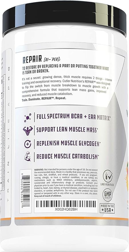 Repair Post Workout Recovery Drink: Fast Absorbing Carbohydrates (Waxy Maize + Cluster Dextrin) and BCAA/EAA for Advanced Muscle Recovery Peach Mango 20 Servings