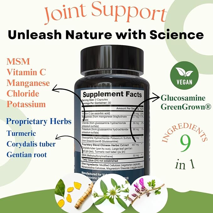 Joint Support for Seniors &amp Active Adults – Glucosamine MSM Vitamin C &amp Herbal Blend with Corydalis &amp Turmeric – Mobility &amp Flexibility Formula – 3 Bottles*