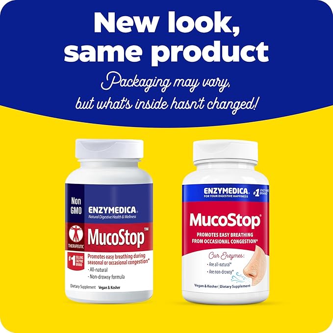 Enzymedica MucoStop Natural Enzyme Supplement Relieves Seasonal or Occasional Congestion Supports Easy Breathing 48 Count
