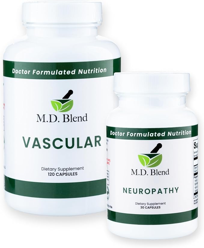 Neuropathy + Vascular Supplement Bundle Nerve &amp Circulation Wellness Formula with Alpha Lipoic Acid Acetyl L-Carnitine Garlic &amp L-Arginine Nerve Support &amp Nitric Oxide Circulation Caps