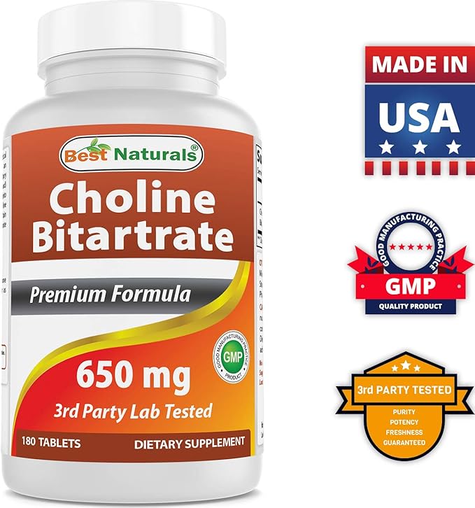 Best Naturals Choline Bitartrate 650 mg &amp L-Theanine 200mg