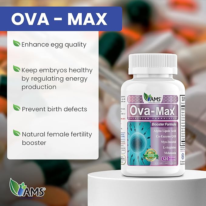 America Medic &amp Science OVA-Max Prenatal Vitamins for Women (120 Capsules) Boosts Fertility and Ovulation | Pregnancy Aid and Female Preconception Supplements with CoQ10 Folic Acid and Myo-Inosi