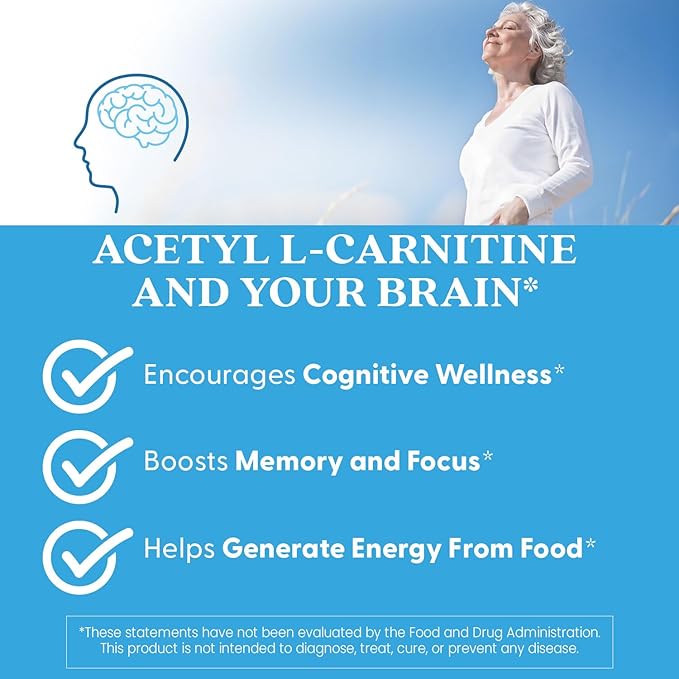 Doctors Best Acetyl-L-Carnitine 1000 mg Per Serving - Acetyl L Carnitine Supplement for Men &amp Women Supports Brain &amp Nerve Cell Function Mental Focus Helps Generate Cellular Energy - 120 Ve