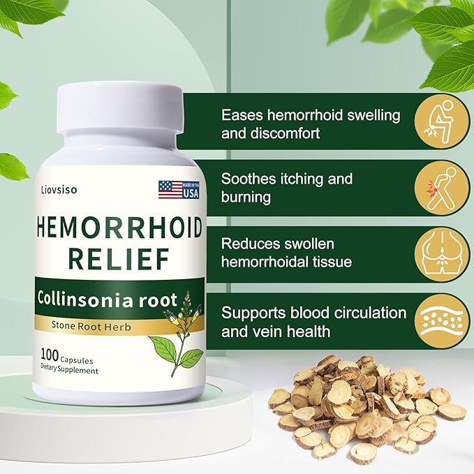 Collinsonia Root Hemorrhoid Relief - Organic Stone Root for Veins &amp Hemorrhoid Swelling and Discomfort - Natural Herbal Formula Non-GMO - 100 Capsules
