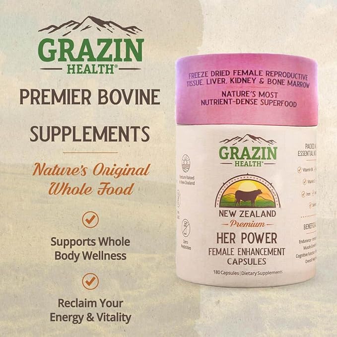 Her Power Female Enhancement Capsules 2900mg Per Serving (180 Count) | Freeze-Dried Female Reproductive Tissue Liver Kidney &amp Bone Marrow | 100% Grass-Fed New Zealand Sourced