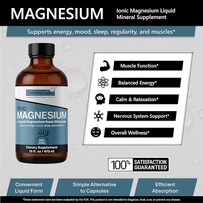 Liquid Ionic Magnesium – High-Absorption Magnesium Supplement to Support Restful Sleep Calm Mood Muscle Relaxation Steady Energy Metabolism &amp Digestive Comfort – 16 fl oz