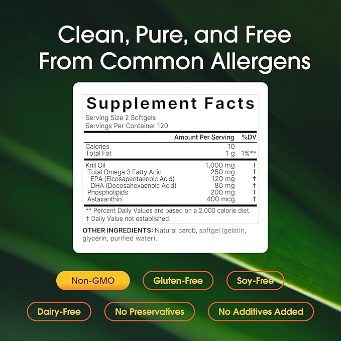 NatureBell Antarctic Krill Oil 1000mg - 240 Softgels - Omega-3 Heart Joint &amp Immune Health Support* - High EPA DHA with Astaxanthin - Non-GMO &amp Gluten-Free