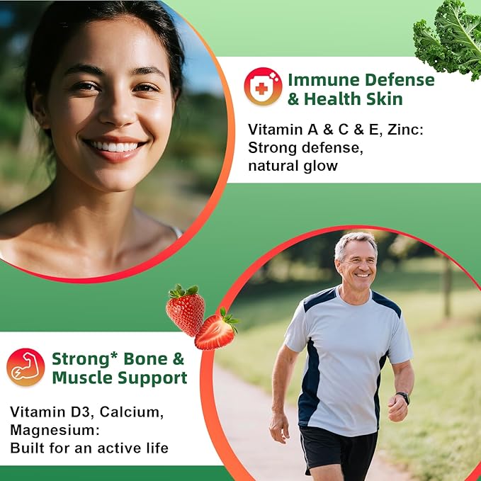 Sugar-Free Fruits &amp Veggies Gummies Super Greens with 23 Fruits &amp 25 Veggies Multivitamin Minerals &amp Fiber Vegan Fruit &amp Vegetable Supplement for Adults 120 Gummies 2 Month Supply