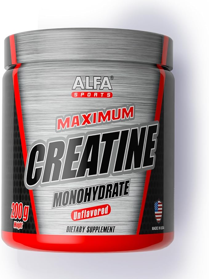 Alfa Sports Creatine Powder Formula – Unflavored Pure Creatine Supplement for Active Lifestyles 200g Jar