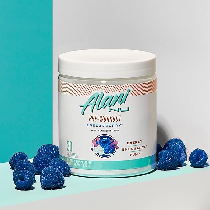 Alani Nu Pre Workout Powder BREEZEBERRY Amino Energy Boost Endurance Supplement Sugar Free 200mg Caffeine L-Theanine Beta-Alanine L-Citrulline 30 Servings