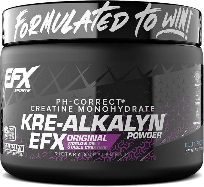 EFX Sports Kre-Alkalyn EFX Powder | pH Correct Creatine Monohydrate Powder Supplement | Strength Muscle Growth &amp Performance | 55 Servings (Blue Frost)