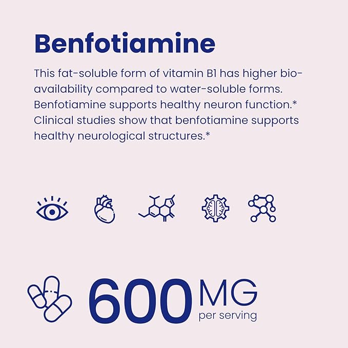 VHC Vitamin B1 Benfotiamine 600mg Supplement- 5X Time Fat-Soluble Thiamine Vitamin B1- Max Boost Bioavailable Thiamine B1 Levels Veggie CapsulesNon-GMO Soy Free- Made in USA (240 Counts)