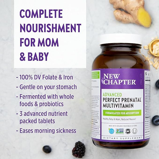 New Chapter Perfect Prenatal Vitamins - 96ct Organic Prenatal Vitamins Non-GMO Ingredients for Healthy Baby &amp Mom - Folate (Methylfolate) Iron Vitamin D3 Fermented with Whole Foods and Probio