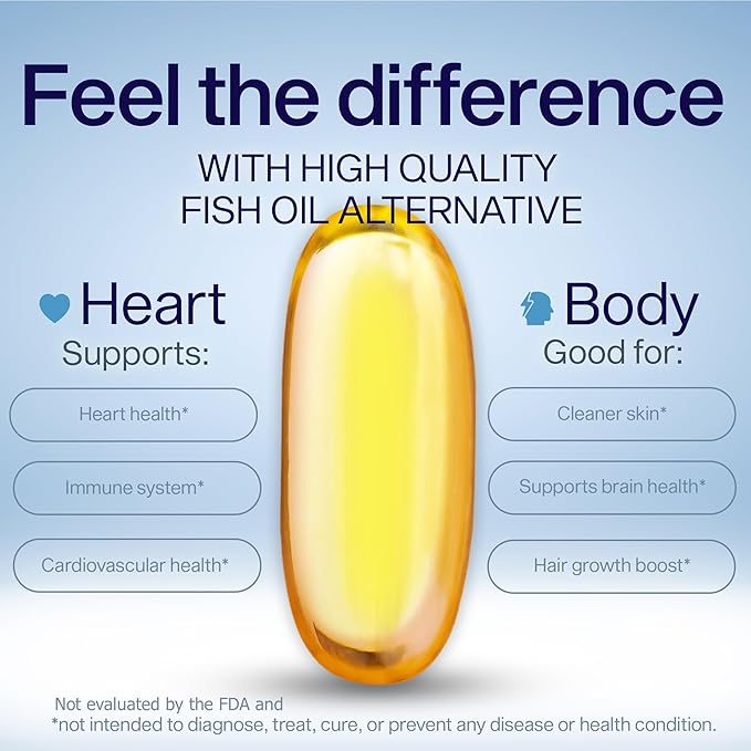 YES Plant-Based Omega 3-6-9 – Burpless Fish Oil Alternative with Flax Evening Primrose (GLA) Pumpkin Sunflower &amp Coconut Oil – Heart Skin Eye &amp Immune Support – 120 Capsules