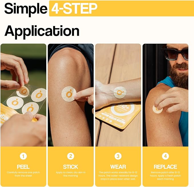 Vytadose Topical B12 Energy Patches for Mood Energy &amp Cognition | Natural Caffeine Patches | Skin-Friendly Water-Resistant | 30 Count