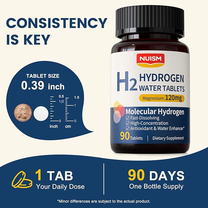 Hydrogen Water Tablets with MagnesiumHydrogen Tablets for Drinking WaterAntioxidant and Cellular Health Support H2 Molecular Tabs90 Tablets