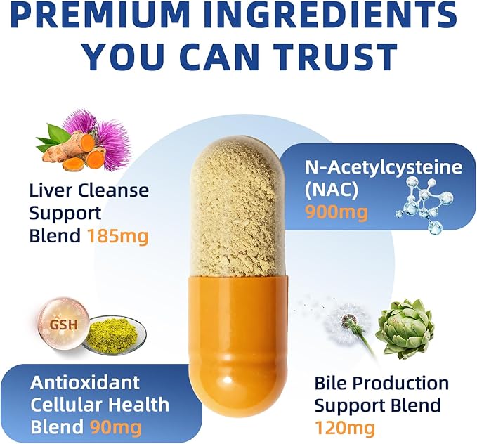 NAC Supplement 900 mg – Liver Cleanse Detox &amp Repair Antioxidant &amp Cellular Health Alcohol Defense Support – N-Acetyl Cysteine Capsules with Milk Thistle Turmeric Dandelion &amp Artichoke