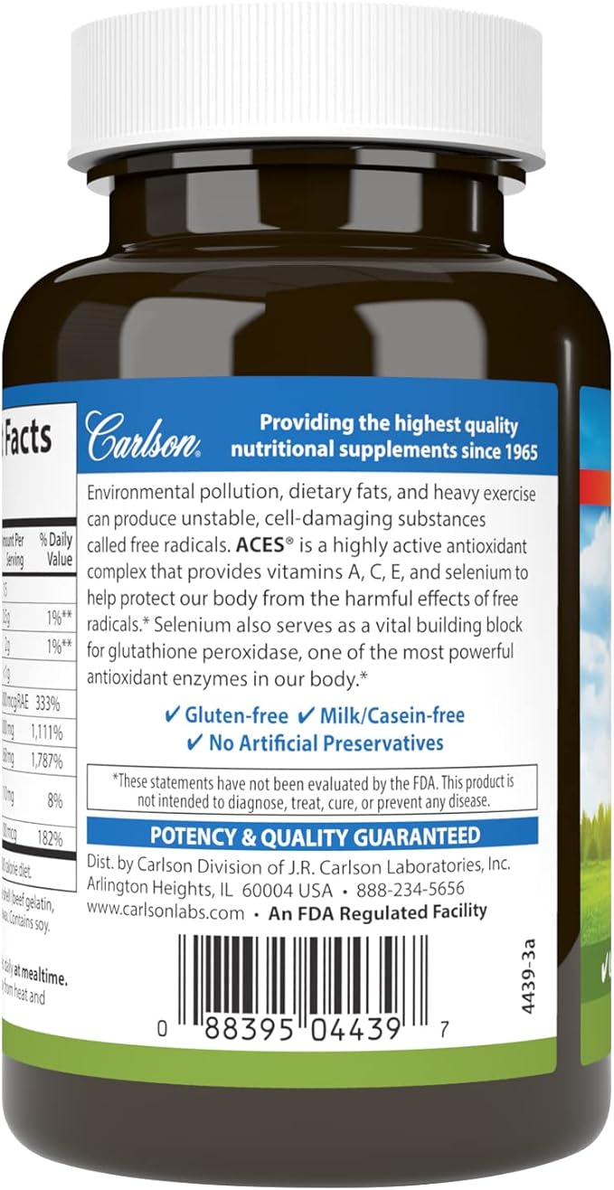Carlson - ACES Vitamins A C E + Selenium Cellular Health &amp Immune Support Antioxidant 90 Softgels