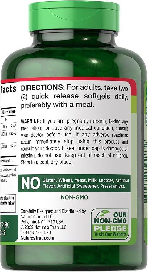 Nature's Truth Calcium 1200 mg Plus Vitamin D3 5000 IU Supplements 120 Count (Pack of 3)