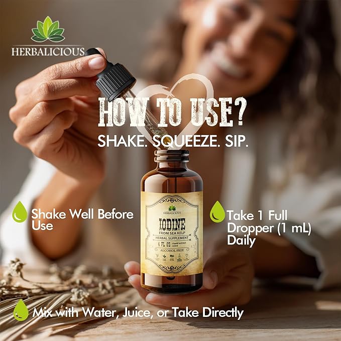 Iodine Drops – Natural Iodine Liquid from Sea Kelp – Thyroid Supplement for Energy Digestion &amp Immune Support – Organic Non-GMO Formula – 4 fl oz