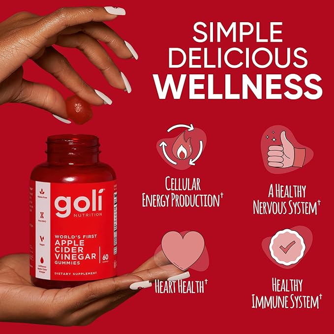 Goli Apple Cider Vinegar Gummies - Worlds First ACV Gummy with Vitamin B12 Beetroot &amp Pomegranate - Vegan Non-GMO Gluten-Free 120 Count (2 Pack)