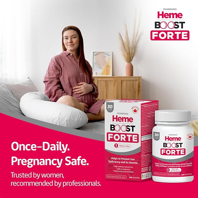 Hemeboost Forte 34.8 mg (696 mg Heme Iron Pills) High Potency Iron Supplement for Women &amp Men High Absorption &amp Gentle on Stomach Safe for Use in Pregnancy 30 Tablets