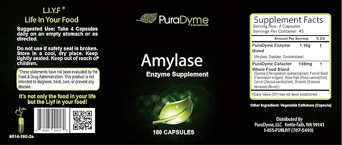 PuraDyme Amylase 180 Capsules