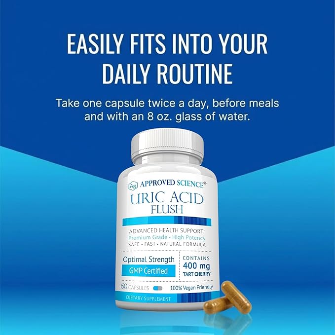 Approved Science Uric Acid Flush Supplement - Tart Cherry Turmeric Milk Thistle - Joint Support &amp Active Mobility - Made in USA - Vegan - 60 Capsules - 1 Month Supply