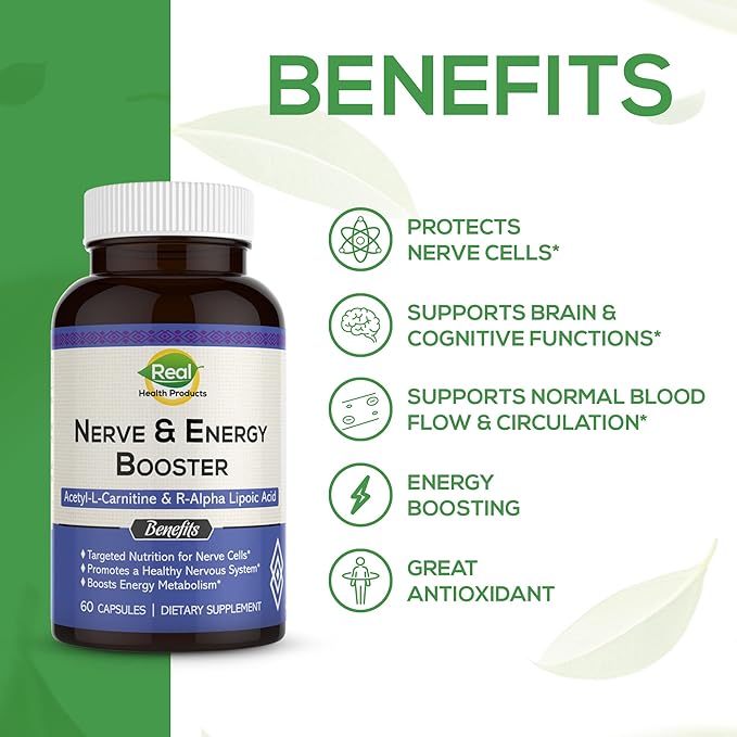 ALA Supplement - R-Alpha Lipoic Acid 300mg &amp Acetyl L-carnitine 1000mg - Nerve &amp Energy Booster for Nerve Cardiovascular Cognitive Function &amp Antioxidant Support 60 Capsules 30 Days Su